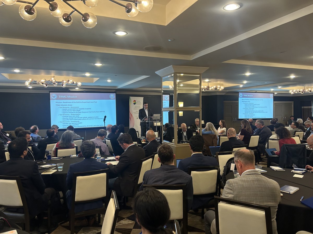 NSConsortium's tweet photo. Thomas O'Brien with the @DoWCTO's Test Resource Management Center is now presenting to members on their #spectrum prototyping activities to support mission readiness for the DoW. https://t.co/P25ThYtYrj