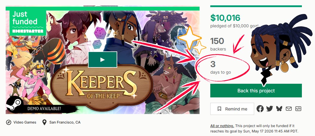 kinjak0's tweet photo. Hey y'all! The Kickstarter: Take II for Keepers of the Keep is still going for THREE MORE DAYS! 🔥 If you haven't had the chance to check it out yet, come on in and consider donating to the campaign! We're fully funding, and planning to finish strong! 📷 ✨ https://t.co/69pLxIkq0T