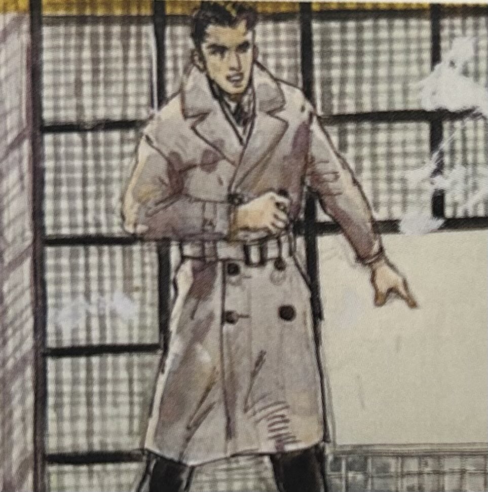 TohoMonsters's tweet photo. The long style suit we have seen in the trailer for “Human Vapor” seems like a mix of trench coat-look from the original storyboards/concept art &amp; the 1960 suit. Excited to see more! https://t.co/qpuz2nWKIO
