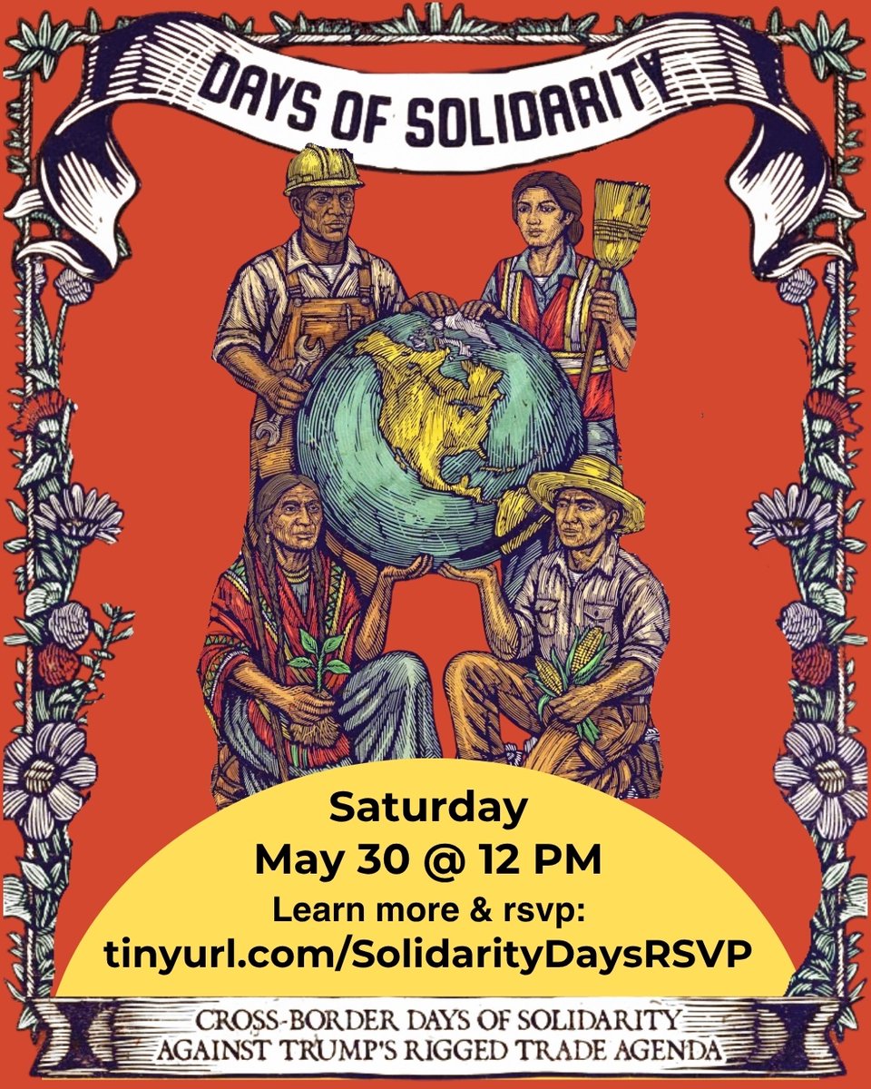 PTE17's tweet photo. @WAFairTrade is hosting a PNW #CrossBorder day of #solidarity in Blaine, WA on May 30 at 12 p.m. Everyone deserves good-paying jobs, a healthy environment, sovereignty and more. Demand that governments prioritize #PeopleOverProfits! ✊

🔗 https://t.co/QT6bKMSjIn https://t.co/r65ywsFreP
