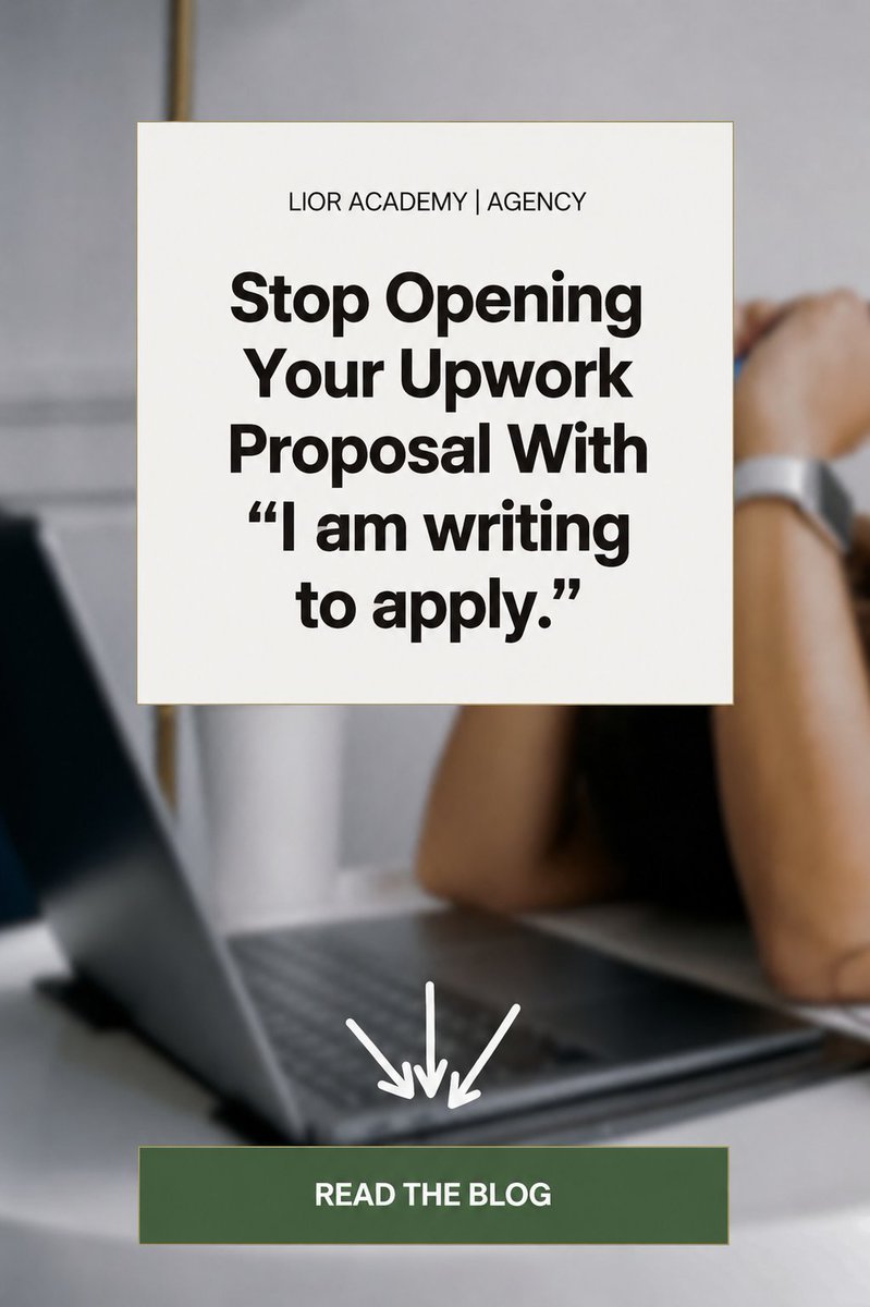 Liorgroupglobal's tweet photo. "I am writing to apply for this role" is why you're not landing clients on Upwork.
Your proposal isn't tailored as a solution.
Send a DM to access our Proposal prompt.

#upwork #upworkproposal #upworktips #freelancers https://t.co/UCdcLBWs36