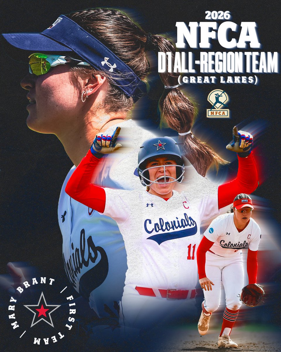 RMUSoftball's tweet photo. 3⃣ Colonials, 3⃣ All-Region honors!🔥

Aglaia Rudd and Mary Brant earned NFCA All-Region First Team recognition while Courtney Poulich was named to the Second Team!

The trio become the first Colonials to earn NFCA All-Region honors since 2021‼️

📰: https://t.co/nc8EANzTCh https://t.co/LwW1F1yZaY