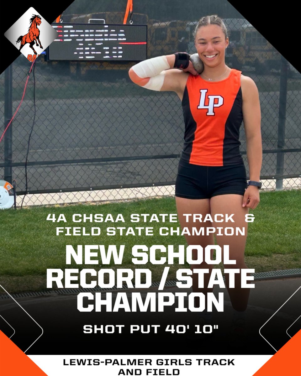 LPHS_Rangers's tweet photo. 🏆 STATE CHAMPION 🏆

Congratulations to Reese Douglas, the 2026 4A @CHSAA Girls Track &amp; Field State Champion in Shot Put!

Reese also set a new Lewis-Palmer school record with a throw of 40’10” on her first attempt of the day. 💥

Way to represent, Rangers! https://t.co/0blzbq51ha