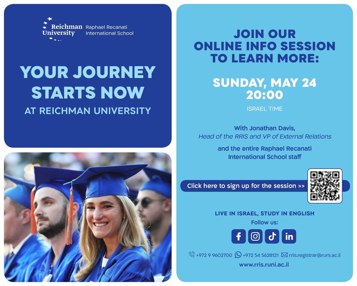 AFRUIDC's tweet photo. Discover Your Future at @ReichmanUni 🌍

Join the Raphael Recanati International School 💻
and learn more about life, academics, and opportunities 

🗓️ Sunday, May 24
⏰ 20:00 Israel Time 1 PM EST 10 AM PST

RSVP here -> https://t.co/IIXgYQDB6O https://t.co/PNl9hrM6zE