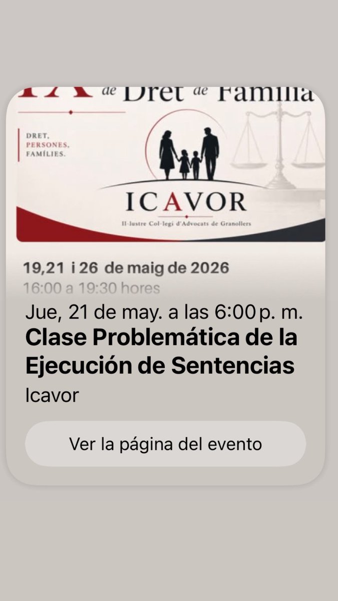 NULIDADcanonica's tweet photo. EJECUCIONES DE RESOLUCIONES JUDICIALES: principales problemáticas

Es la clase que impartiré el 21/5/26 a las 18:00 al Ilustre Colegio de Abogados de Granollers 

@icavor https://t.co/4Rdhgmp8Bh