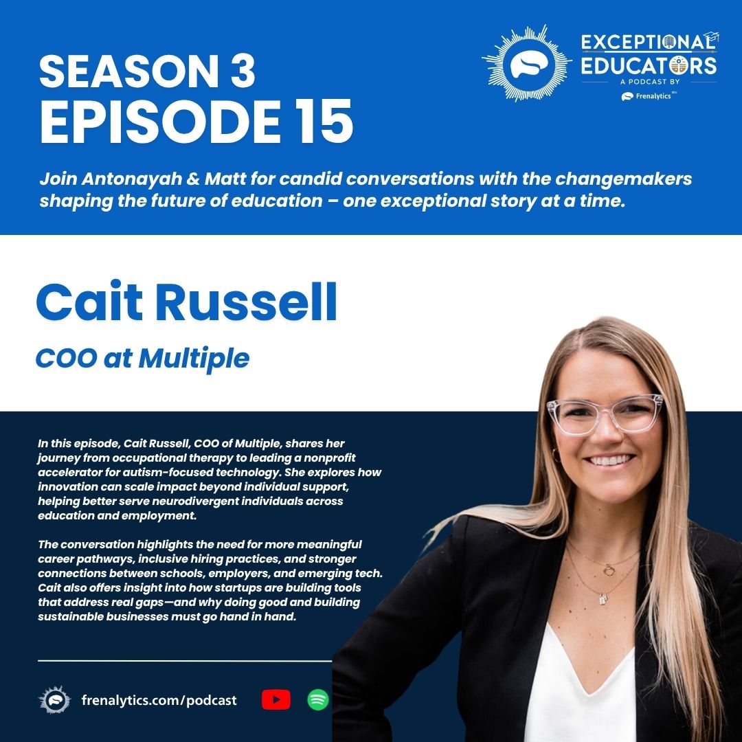 frenalytics's tweet photo. “Innovation only matters if it meaningfully improves opportunities and outcomes for the people we serve.” 

This week on the Exceptional Educators Podcast, we’re joined by Cait Russell, COO of Multiple, for an inspiring conversation on innovation, neurodiversity, and building stronger pathways from education to employment. 

Drawing from her background in occupational therapy and nonprofit leadership, Cait shares how technology and mission-driven innovation can scale impact far beyond individual support — creating more inclusive systems for neurodivergent individuals in schools, workplaces, and communities. 

In this episode, Cait discusses how she:
🚀 Supports autism-focused startups building solutions that address real-world gaps
🤝 Bridges connections between schools, employers, and emerging technology
💼 Advocates for more meaningful career pathways and inclusive hiring practices
🧠 Explores how innovation can better support neurodivergent individuals across education and employment
📊 Balances mission-driven impact with sustainable business growth
🌱 Encourages organizations to rethink how they create opportunity, accessibility, and belonging

This conversation is a powerful reminder that exceptional innovation happens when we center inclusion, opportunity, and human impact. Tune in now to hear how Cait and Multiple are helping shape a more inclusive future for neurodivergent learners and professionals.

https://t.co/wJYQL0Y9rL 

#ExceptionalEducators #Neurodiversity #InclusiveEducation #EdTech #AutismSupport #FutureOfWork #InnovationInEducation #FrenalyticsEDU