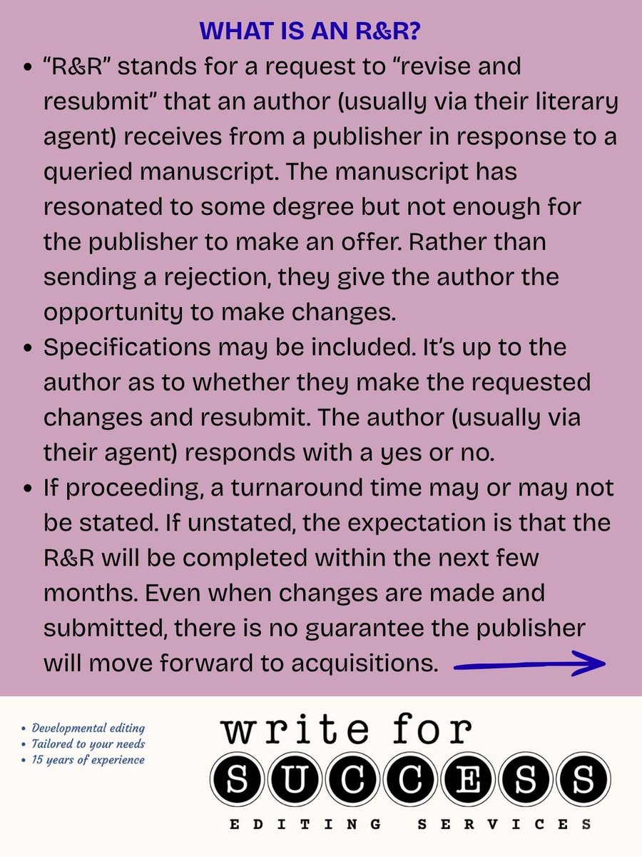 WFSediting's tweet photo. Let’s demystify some lingo! Authors are often thrilled to get an R&amp;R. Read on to see what that means.
More free insider tips for authors can be found on my website https://t.co/vbIeUf7iK1
#amwriting #writer #writingcommunity #writingtips #writingtipsonthursdays https://t.co/e6hY8vUoFv