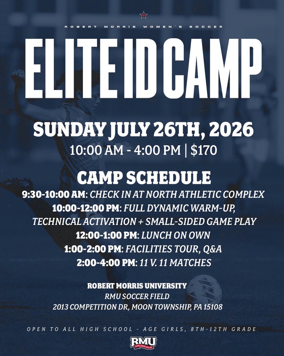 RMUWSoccer's tweet photo. Our Summer Elite ID Camp is now LIVE!🚨

🔗 Link in bio to sign up! https://t.co/PkRBcPLGe2