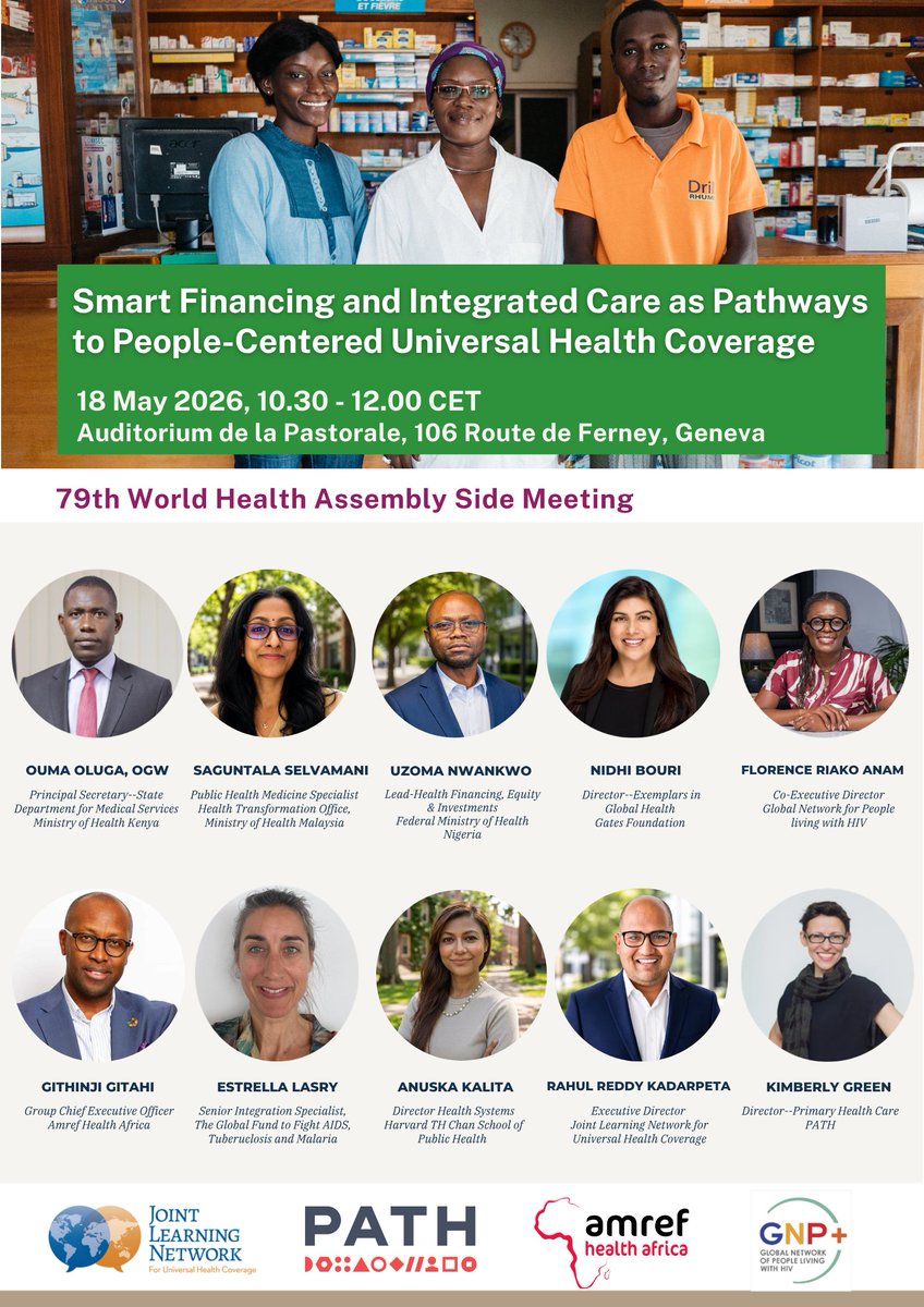 PATHtweets's tweet photo. Join PATH, @JLN4UHC, @Amref_Worldwide, &amp; @gnpplus at #WHA79 to discuss integrated care &amp; financing for #UHC.

📅 May 18
⏰ 10:30 a.m. CEST
🔗Register to attend: https://t.co/86IOEwGDXi https://t.co/srKEPncsCL