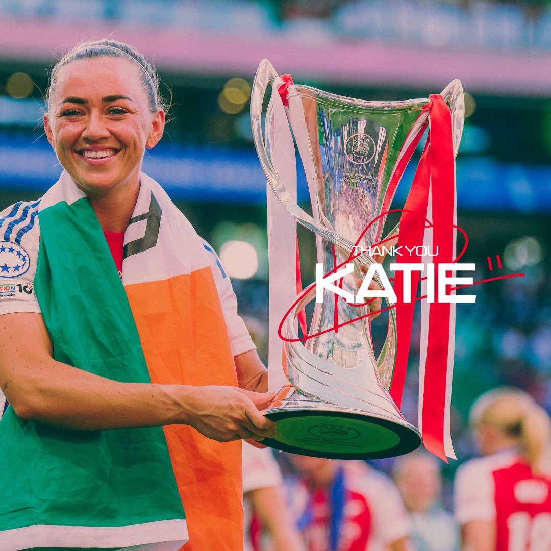ArsenalWFC's tweet photo. After a decade of representing the badge with honour, Katie McCabe will leave the club this summer.
 
Our number 11 has won every title with Arsenal and leaves behind a legacy to be truly proud of.
 
Thank you for everything, Katie ❤️
