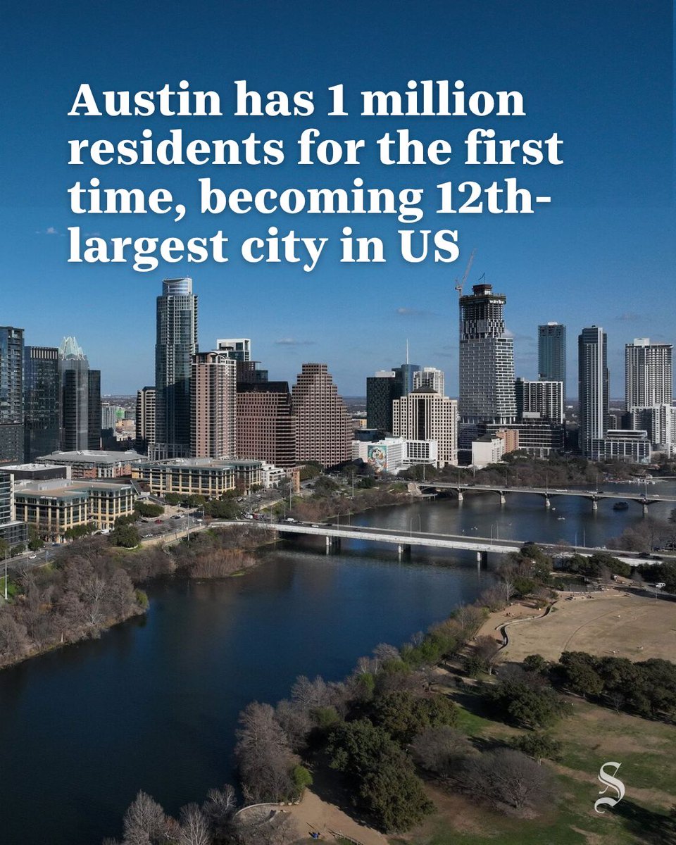 statesman's tweet photo. Austin surpassed 1 million residents for the first time but slipped to the nation’s 12th-largest city in new Census estimates.

https://t.co/3jjqQXlxxX https://t.co/Jk5CoJJePb