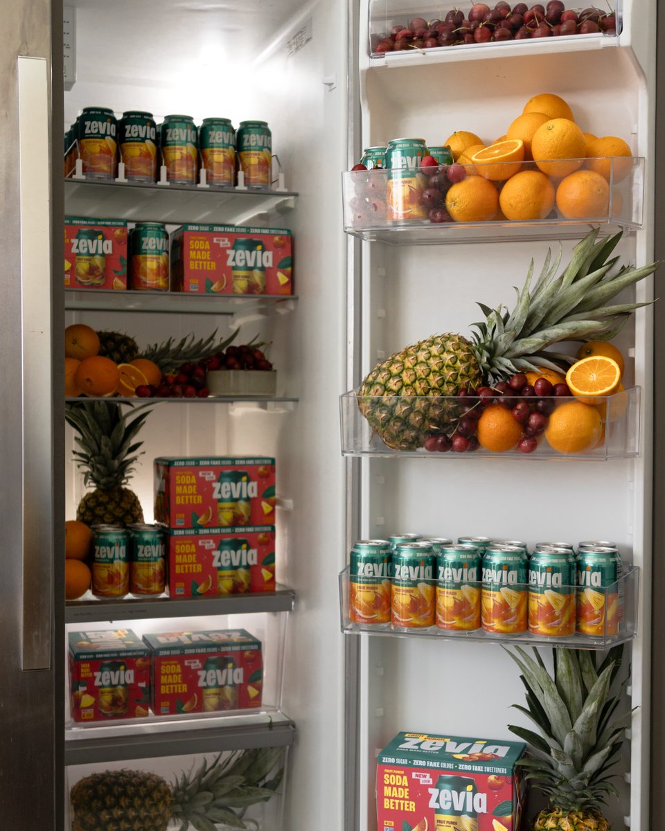 Zevia's tweet photo. When I tell you to stock up on Fruit Punch, this is what I mean. Grab 6-packs of Fruit Punch from your local @sproutsfm or on @amazon today! https://t.co/tnLIfN9Vxw https://t.co/XJhZZNoXuf