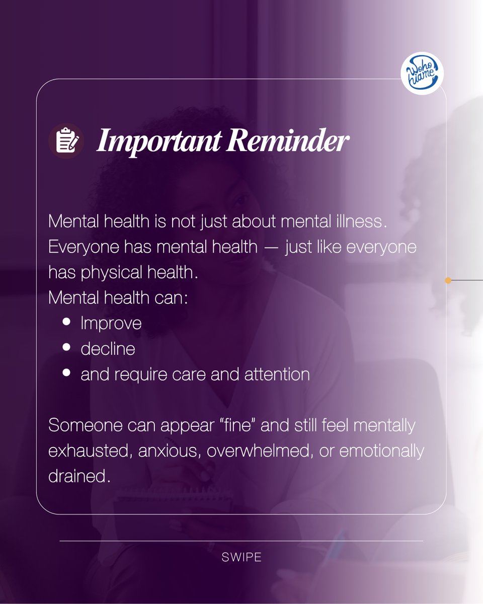 OKBFoundation's tweet photo. Mental health is part of everyday life. 🤍

It affects how we think, feel, handle stress, relate with others, and make decisions.

This month, let’s normalize conversations around mental health and break the stigma together.

Seek support when things feel overwhelming. https://t.co/EfDJ22Gyee