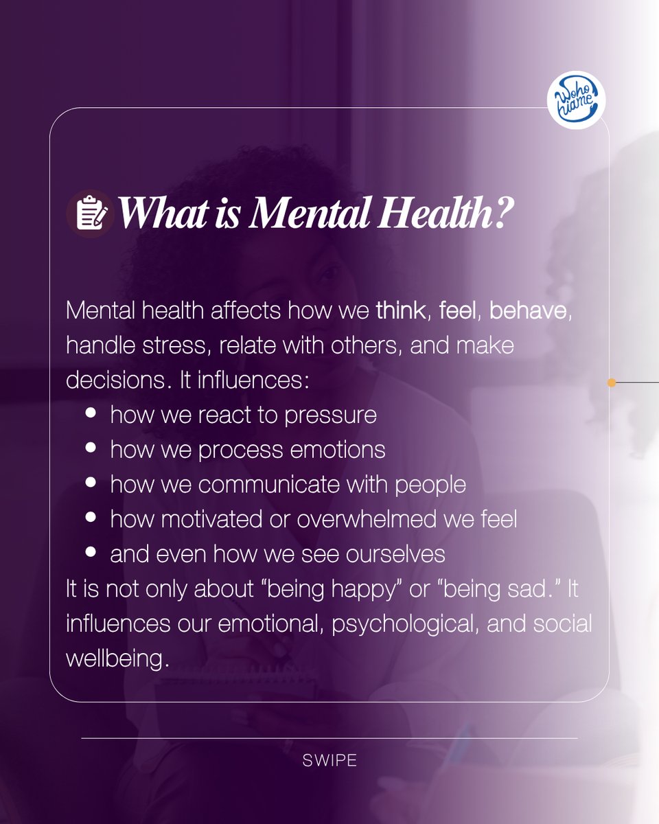 OKBFoundation's tweet photo. Mental health is part of everyday life. 🤍

It affects how we think, feel, handle stress, relate with others, and make decisions.

This month, let’s normalize conversations around mental health and break the stigma together.

Seek support when things feel overwhelming. https://t.co/EfDJ22Gyee