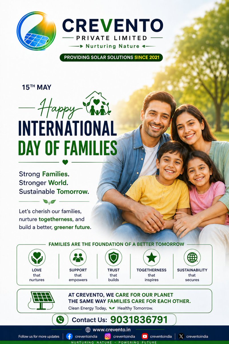 CreventoIndia's tweet photo. 🌍 Happy International Day of Families 👨‍👩‍👧‍👦☀️
Power your family &amp; business with smart solar solutions from Crevento Private Limited.
🏠 Residential Solar
🏢 Commercial Solar
📍 Patna | Bihar
📞 9031836791
#InternationalDayOfFamilies #Crevento #SolarBihar #PatnaSolar #SolarEnergy https://t.co/K7oRCnqt8I
