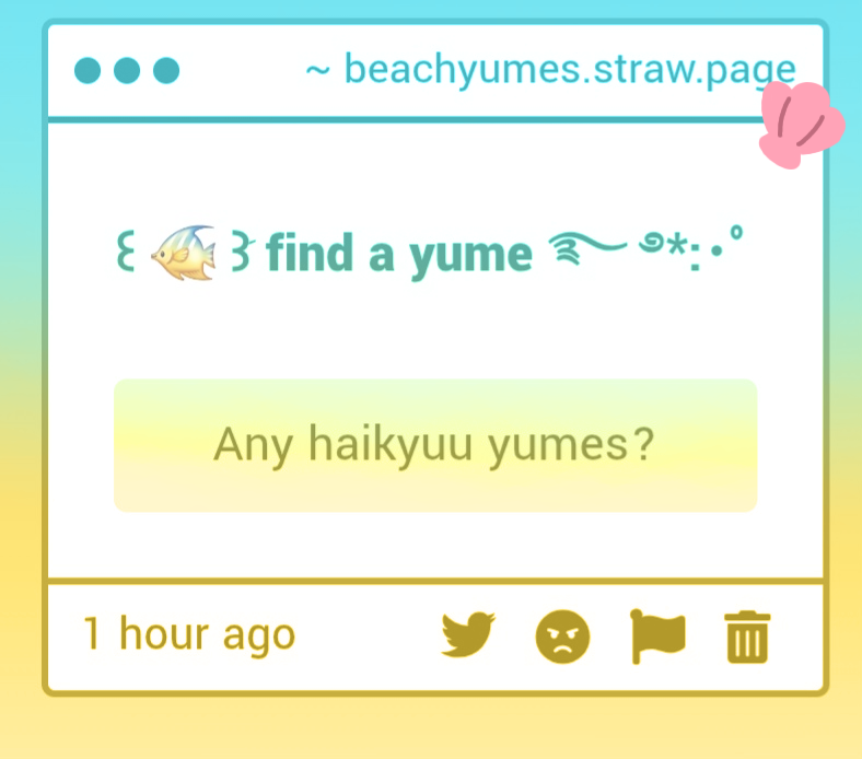 beachyumes's tweet photo. 𓆉༄.° Find a Yume!! 
Anon is looking for haikyuu yumes https://t.co/NiyUXwW8tB