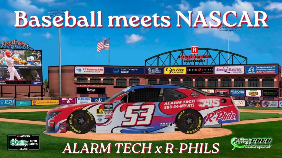 TeamTXDrivin's tweet photo. Heading to Dover this weekend with a special hometown collaboration! 

I’ll be driving the No. 53 Chevrolet Camaro for the NASCAR O’Reilly Auto Parts Series Race at Dover Motor Speedway with support from longtime partner Alarm Tech and their neighbor the Reading Fightin Phils! https://t.co/a7rATBoLtX