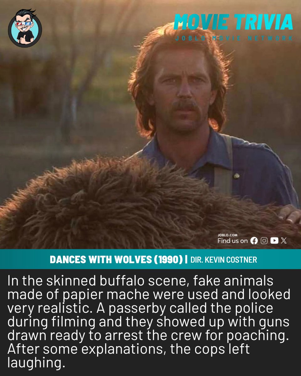joblocom's tweet photo. Movie Trivia: Dances With Wolves (1990) 🎥 
 #MovieTrivia #DancesWithWolves #KevinCostner #BehindTheScenes https://t.co/5ziKvu1URC