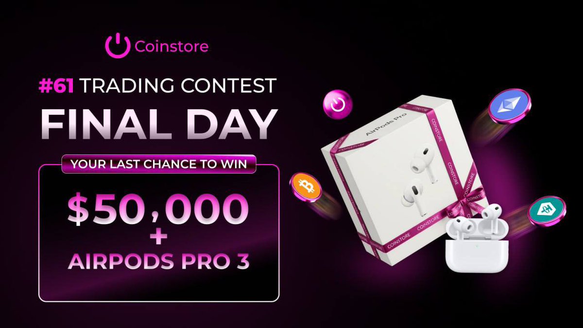 RaskiJoe's tweet photo. 🚨 $50,000 USDT + AirPods Pro 3 ends in 24H!
🔥 Trade Contest #61 is live
💰 Share 50,000 USDT
🎁 Airdrops + fee coupons
⚡️ Up to $40 futures bonus
⏳ Join now: https://t.co/OAVrzHN5Le

https://t.co/Y0YJ1f8Pts

#Coinstore  #CryptoTrading #AirPodsPro #FuturesTrading https://t.co/dx3tuYupxd