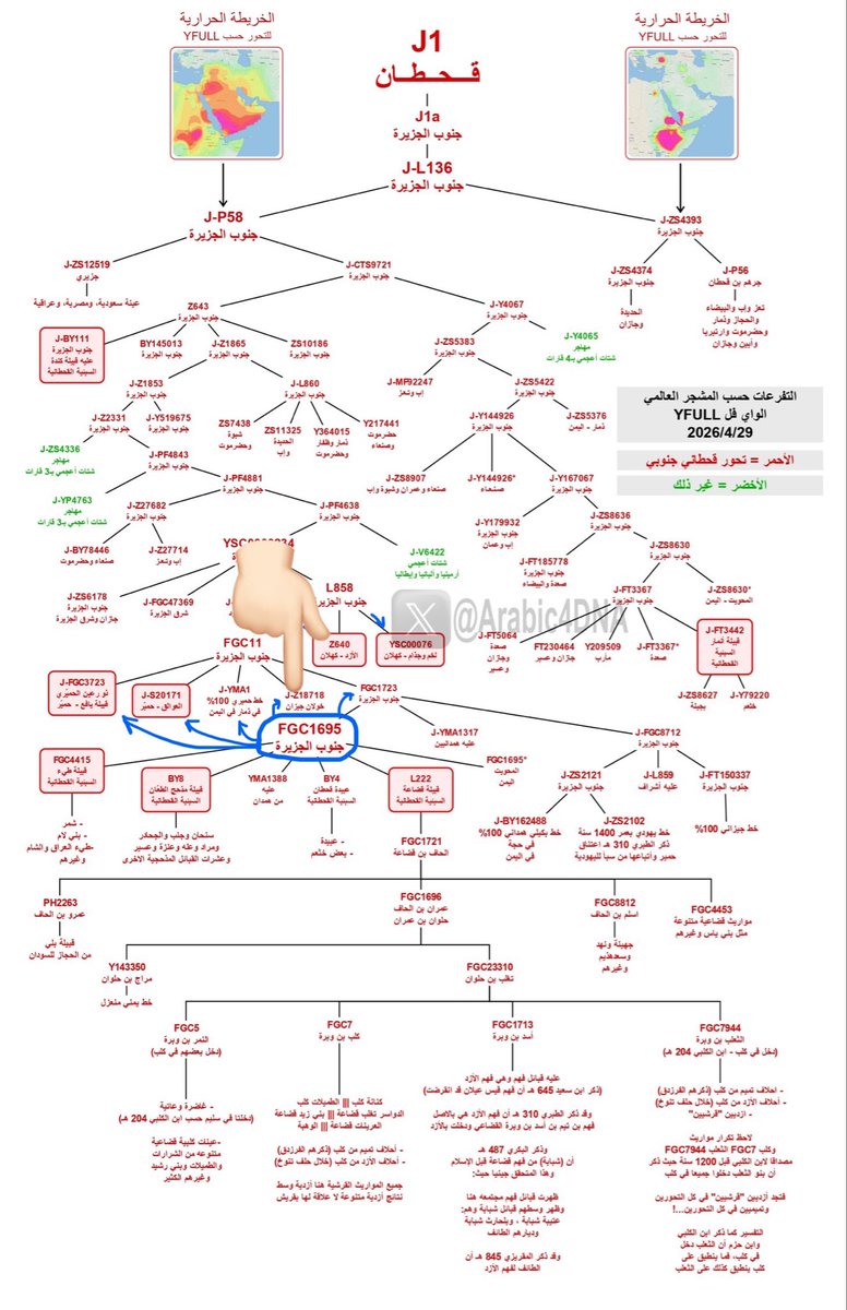 Arabic4DNA's tweet photo. انا FGC1695
اسمي زيد بن مالك
سماني النسّابة زيد الجمهور
لان جُل بني سبأ من صلبي

فمن صلبي مذحج BY8, BY4
وقضاعة L222
وطيء FGC4415
وغيرهم

ووضعني الحمض وسط ارومتي السبئية من رؤوس حمير وكهلان

فعمومتي المباشريين رؤوس حمير وصريحها في اليمن

وبعدهم الازد ولخم وجذام https://t.co/L7wB6QR6L1