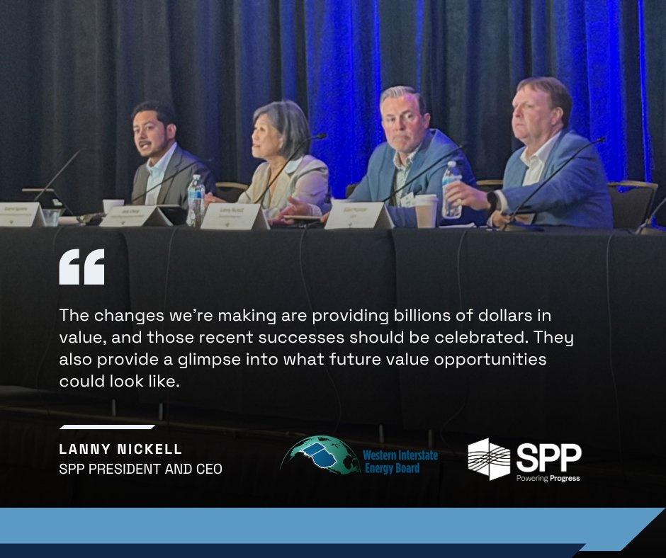 SPPMarketsPlus's tweet photo. This week’s 2026 CREPC-WIRAB meeting has featured energizing discussions, including the Major Milestones for Western Markets panel, where SPP President and CEO Lanny Nickell shared insights on the key areas regulators should monitor to ensure reliability and affordability. https://t.co/gsHEWcZpZx