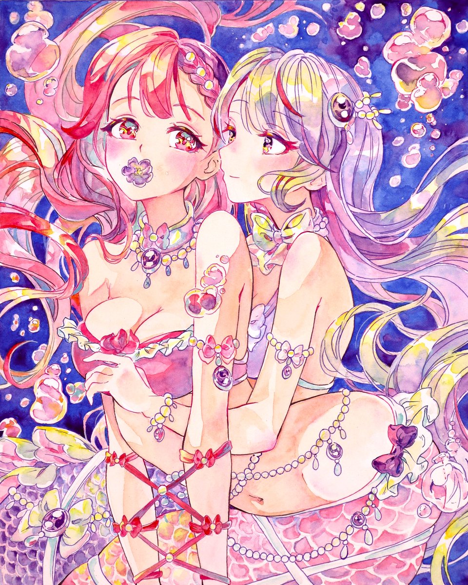 oakteaparty's tweet photo. Happy mermay!! 🥹💖💕💖💕

Original watercolor mermaid anime art by Oaktea! 🎉🎉 https://t.co/e7ztLoux6P