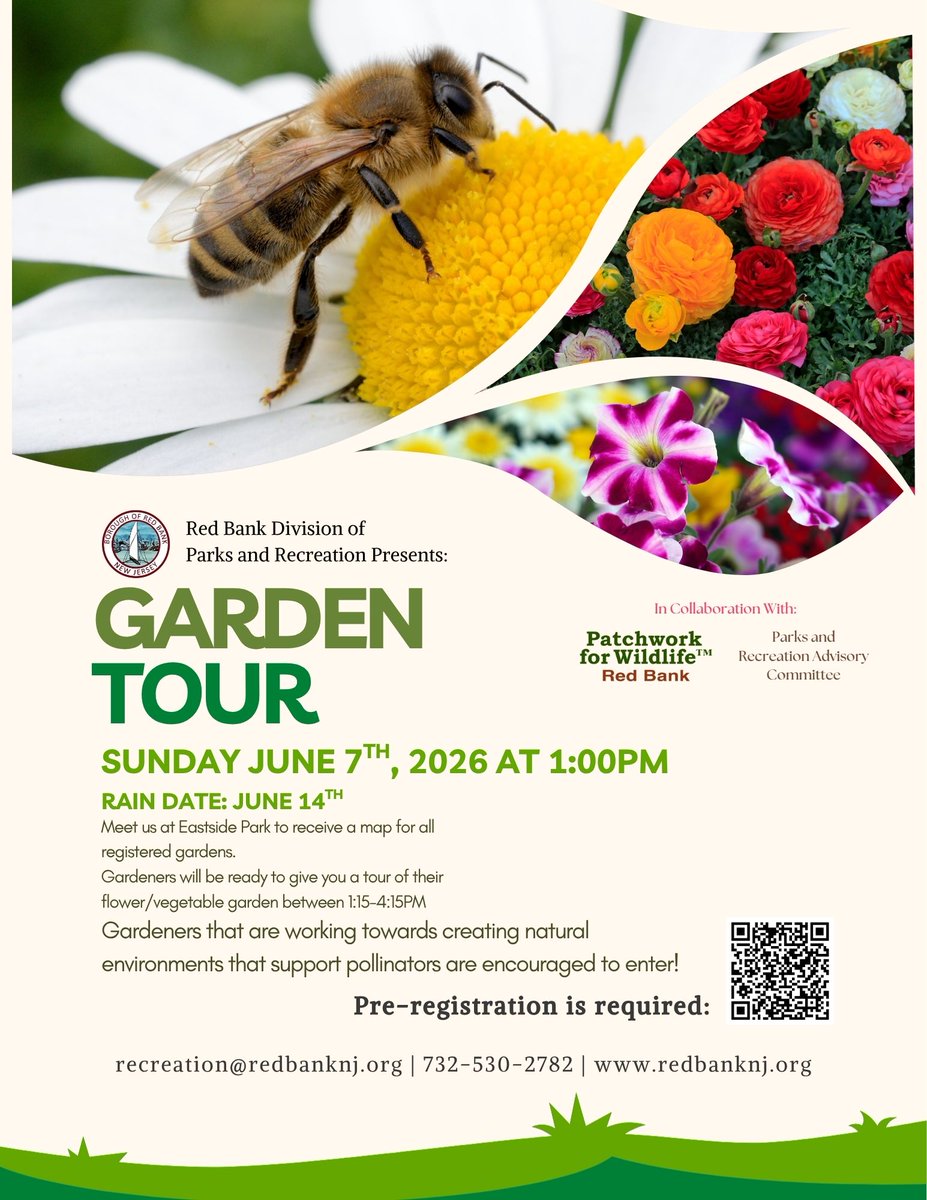 RBParksandRec's tweet photo. The Borough of Red Bank Parks and Recreation invites gardeners and garden lovers alike to take part in the 2nd Annual Garden Tours. 
To register as a tour/display participant, please sign up at https://t.co/18G3KyCwrd https://t.co/EjzddME0NW