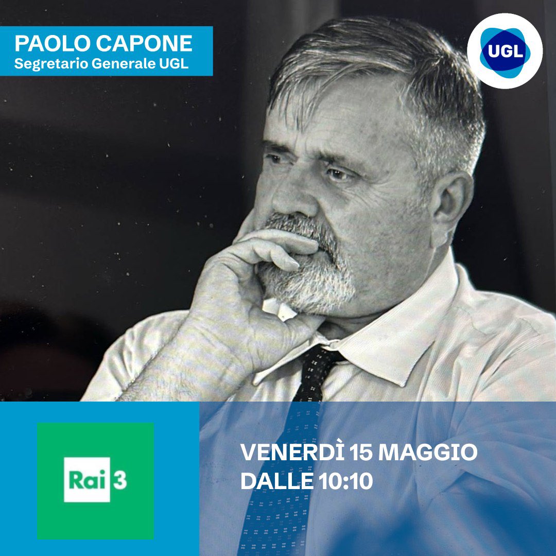 fpcapone's tweet photo. 📺 Questo venerdì mattina alle 10:10 sarò a Restart su @RaiTre.

🇮🇹 #Italia #UGL @UGLConf https://t.co/2BEjiyMCcE