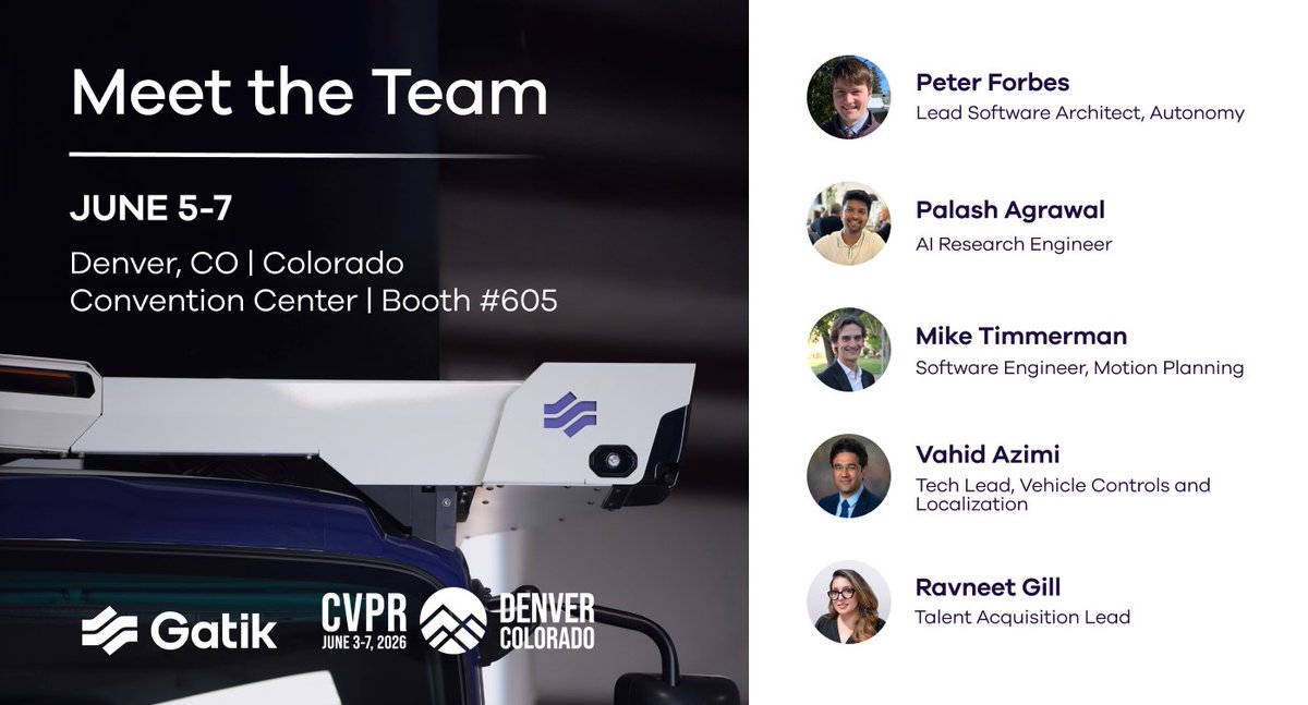 Gatik_AI's tweet photo. We are heading to @CVPR 2026. 

Come meet the team behind our autonomous trucking platform and the computer vision and machine learning systems tat hare helping bring this technology into commercial operations every day. 

Excited to connect with the researchers, engineers, and builders shaping the future of AI and autonomy. If you plan to be there, stop by and say hello! 
@IEEEorg  #CVPR2026