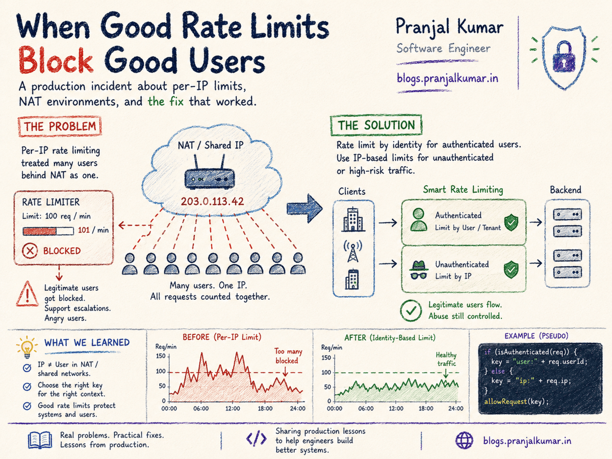 PranjalKumar__'s tweet photo. A production incident taught me that a good-looking rate limit can still be wrong.

We had a rate limiter that looked fine in code and terrible in production. https://t.co/2znDy3QlfB