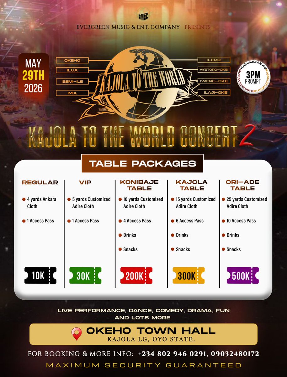 Sublimedesign4u's tweet photo. Kajola To the World Concert 2.0
Be there 💥➡️ 
May 29th 📌 #KajolaToTheWorldConcert https://t.co/Kyb73FEBOV