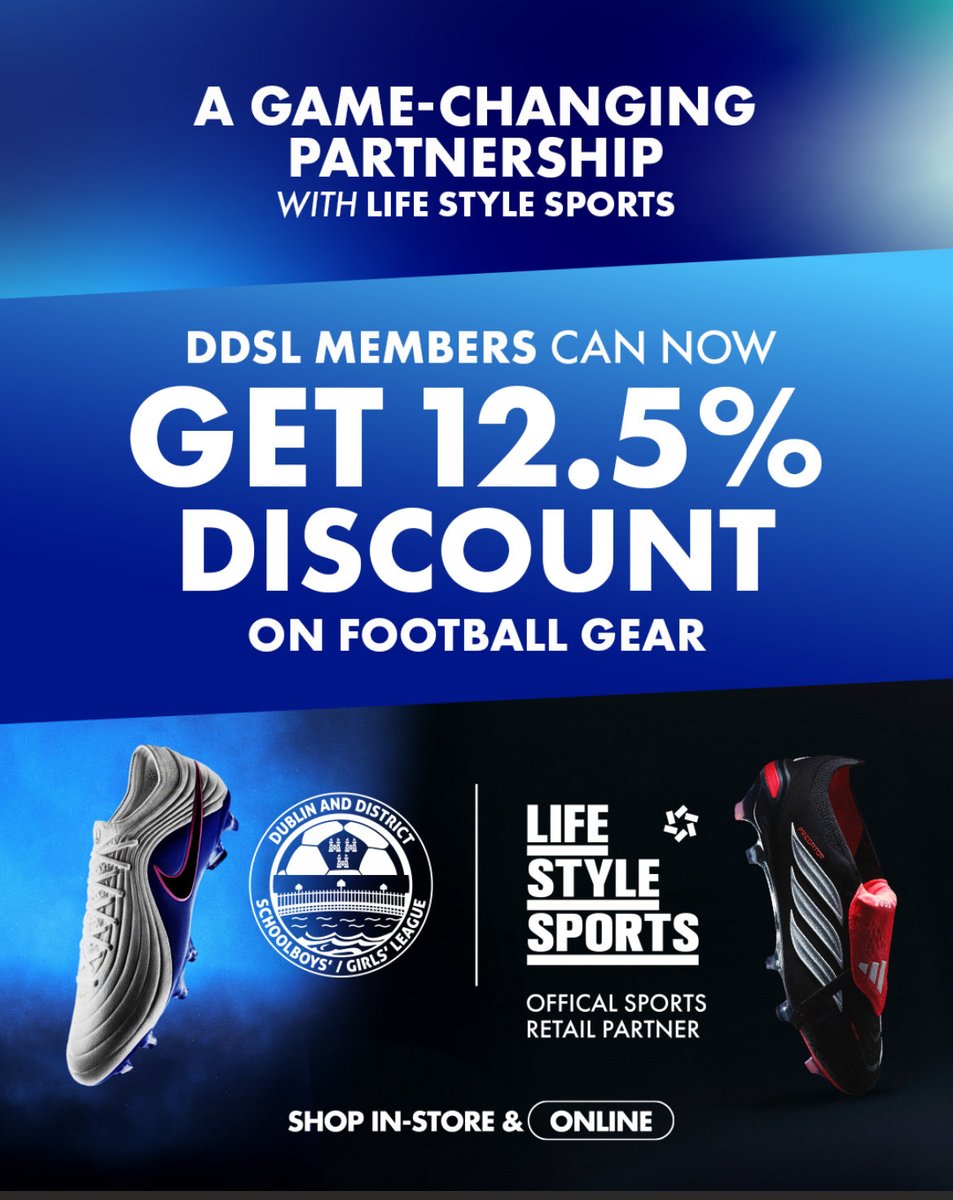 DDSL_Official's tweet photo. DDSL x @lifestylesports Exclusive 🤩

DDSL members will avail of an exclusive 12.5% discount through Life Style Sports, helping make football boots, training gear and sports essentials more accessible throughout the season

#gamechanging #lifestylesports #ddslgrassroots https://t.co/x7JNtKeFRz