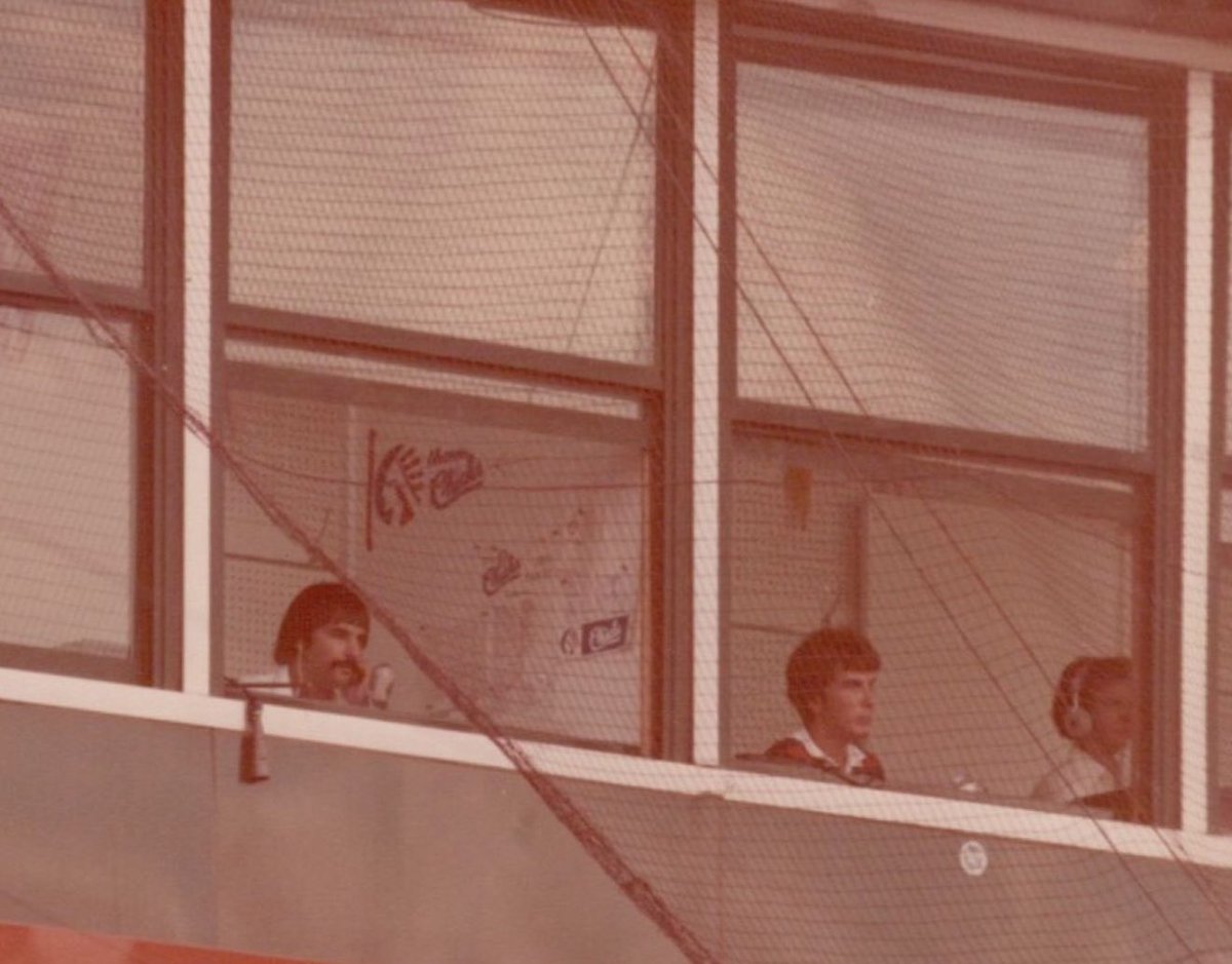 edmullery's tweet photo. @raford3 I worked in the pressbox for the AA Memphis Chicks ‘78-81. Picture of Rick Rizzs (on left), our radio voice then. I’m in the middle doing PA,and then our organist, David Ramsey. Any way you could show this picture to him? I’m sure he does not remember me! Ed Mullery. TY https://t.co/OEruWYnX2H