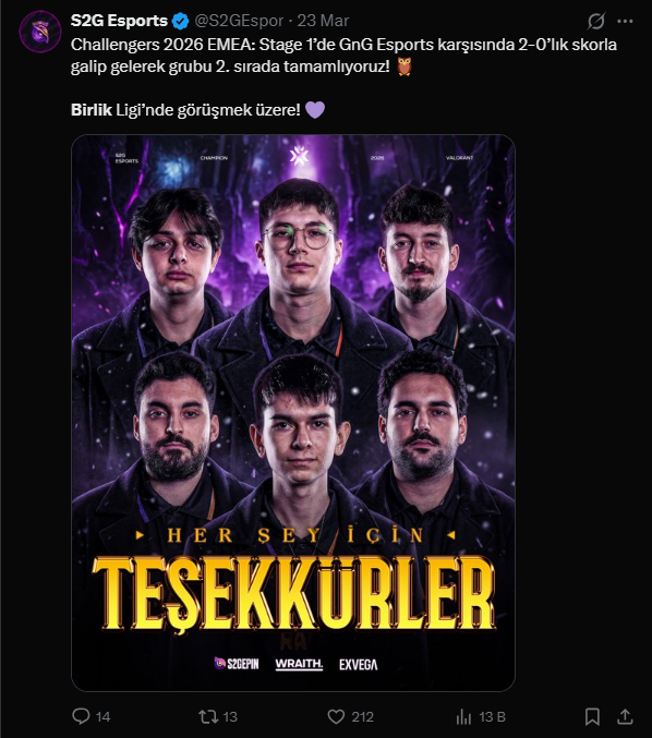 S2GGangW's tweet photo. Arşiv Unutmaz S2G-23 
Sezon öncesi kadrosuyla yollarını ayıran S2G Esports’un eski Valorant takımı, organizasyonsuz çıktığı sezonda namağlup şampiyon oldu. https://t.co/OHZJh1tklg