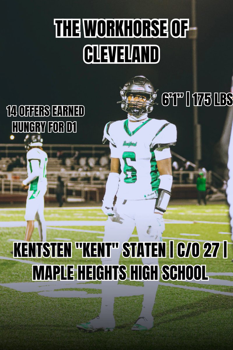AaronSharpley16's tweet photo. Kentsten "Kent" Staten 📈
14 offers &amp; ready for more. 6’1” 175lb ATH out of Maple Heights. Versatile playmaker representing Cleveland. C/O 27 is just getting started. 😤
📍 Maple Heights
🏈 QB/DB/WR
#NEO #Recruiting  #D1Bound #CO2027 #ATH https://t.co/ubiFmp3miO