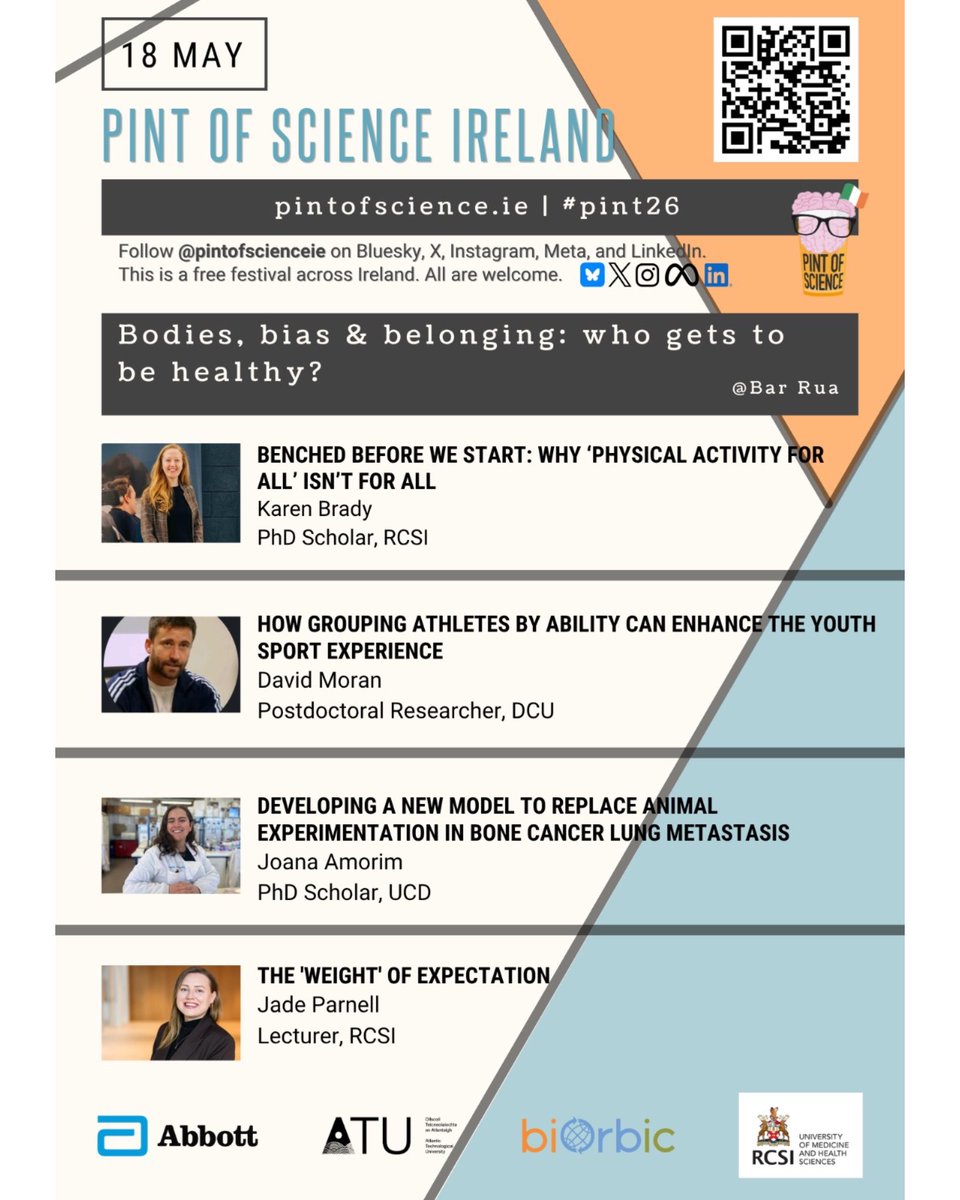 pintofscienceIE's tweet photo. 🚀 Dublin #pint26 – Get ready for an exciting lineup! 🚀

 Join us on 18-19-20 May 2026 for Pint of Science Dublin every evening from 19:00!

🌍 Event Location: Bar Rua, D02 HX66

🎟️FREE tickets now: https://t.co/jclICog6x0

#pint26 #Dublin2026 https://t.co/iL8wAXRRUj
