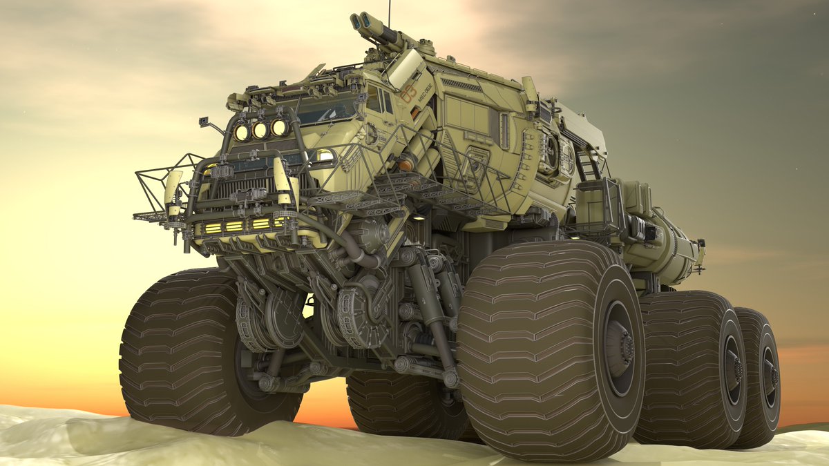 AKantemirov's tweet photo. I'm really liking how it's looking in yellow on the render tests.  Will need to make a yellow desert version for sure.

#Blender #render #3Dmodeling #vehicledesign #truck #largevehicle #scifi #Futuristic #sovietscifi #StarCitizen https://t.co/PZP8WCvoy7