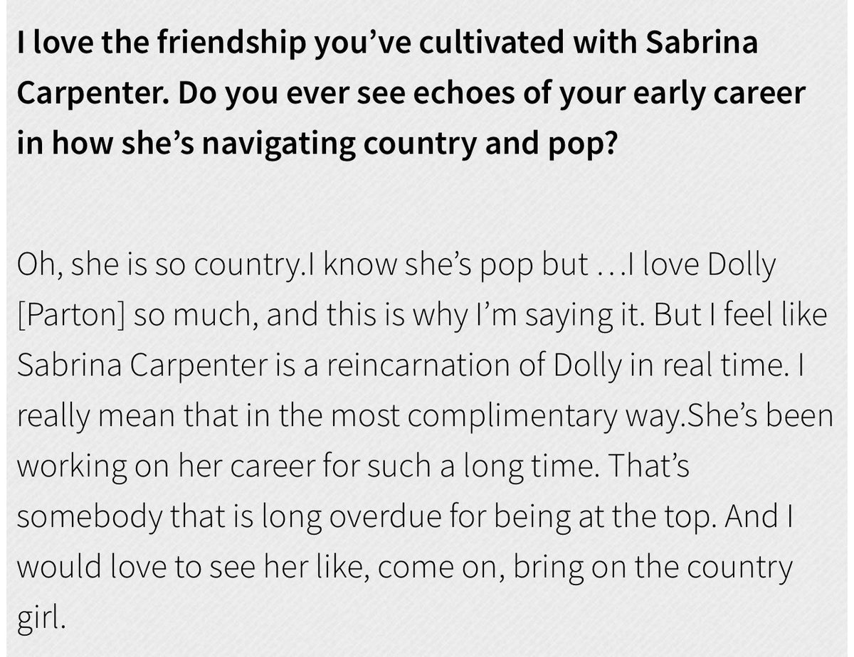 vnspresso's tweet photo. sabrina getting compared to legends like dolly parton By Other legends like shania twain.. sorry you guys will never be able to convince me that she's not the best pop star of our generation https://t.co/5nJ6Dm5iJE