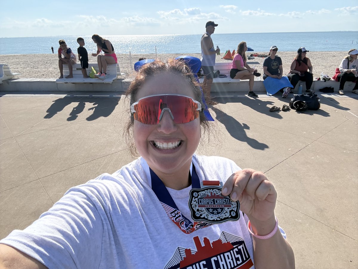 TAMUCCCONHS's tweet photo. Assistant Clinical Professor Stephanie Meza recently achieved a major milestone by completing her first triathlon at McGee Beach, embodying the same courage and growth she encourages in her students. https://t.co/ATOpcdKUxg