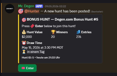 TevinBMW's tweet photo. 🚨DEGEN HUNT IN 1 DAY 🚨
 20 winners get picked 🎰
Submit your 5 slot picks LIVE in Discord 🔥
50% of all winnings get split between the winners 💵

No win? Your luck boost increases every hunt until you get picked 

🍀 Join now 🍀
⬇️
 https://t.co/uok79AsDwc

#giveaway
Giveaway https://t.co/YuL9NUJNQl