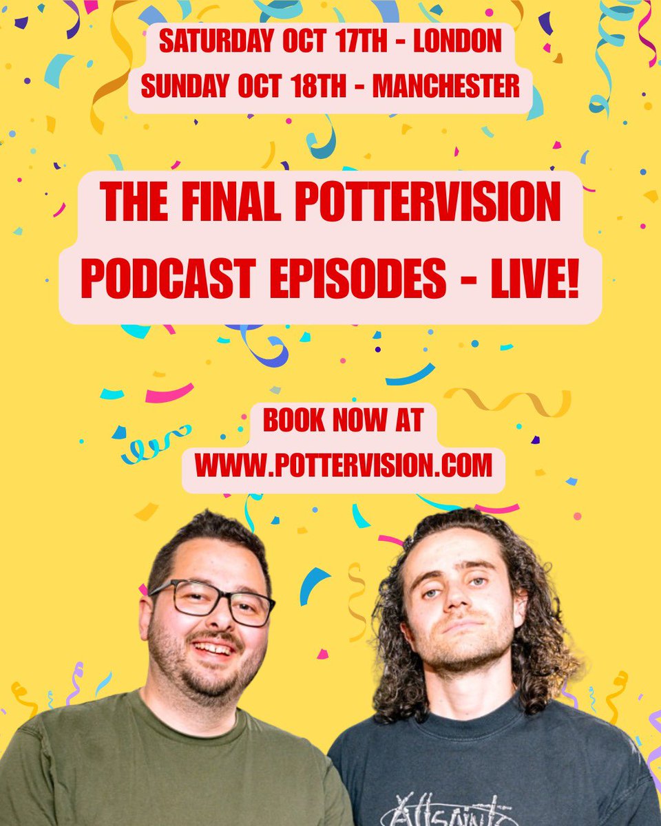 ThePotterVision's tweet photo. Tickets are now on general sale for our live podcast in London on the 17th of October (patrons still get a discount), and tickets are selling fast for our Manchester show on the 18th of October.

Book now via https://t.co/jrA1GRZfoM https://t.co/Ymk9FnRbpP