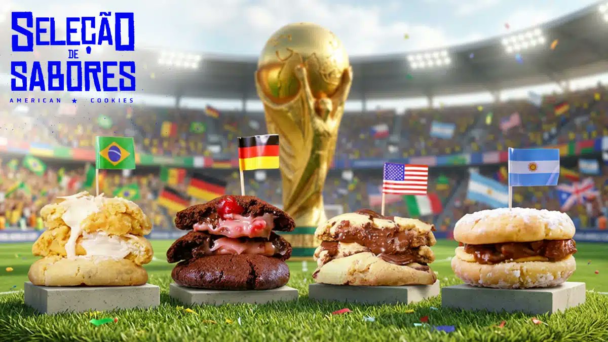 gkpb_oficial's tweet photo. A Copa do Mundo 2026 está cada vez mais próxima e as marcas tentam aproveitar o hype do evento para incentivar a torcida. Uma dessas marcas é a American Cookies, que acaba de apresentar a “Seleção de Sabores” com novidades no cardápio inspiradas em seleções de 4 países.  

Brasil, Alemanha, Estados Unidos e Argentina foram as seleções escolhidas para serem homenageadas em cookies que trazem elementos representantes de cada cultura.  

⏩ https://t.co/4KaDKXhiHC