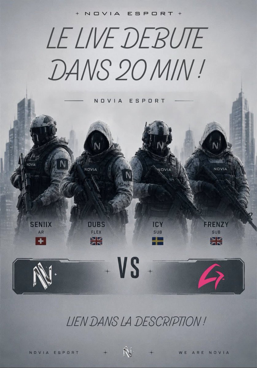 NoviaEsport's tweet photo. 🚨 Le live commence dans 20 minutes ! 🔥
🆚 NOVIA ESPORT VS @G4FORGOLDS
⏰ 22h00
📺 LIVE : https://t.co/Xe6KU14xHK
Venez soutenir l’équipe 💙
#WeAreNovia #Showmatch #Esport https://t.co/Fwc80NCz2C