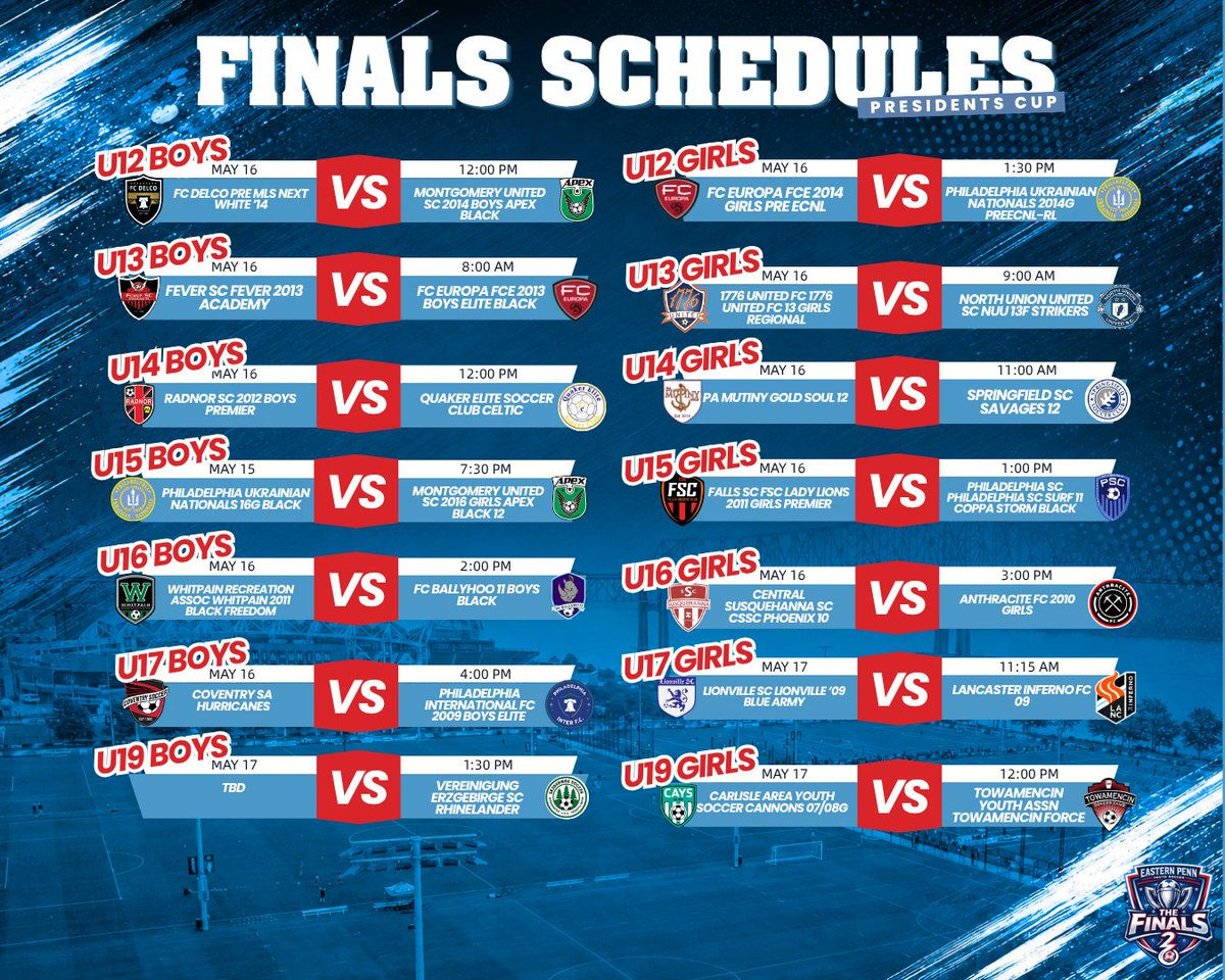 EPAYouthSoccer's tweet photo. The schedules are set. This weekend we crown our champions 🏆 https://t.co/sro9HetBka