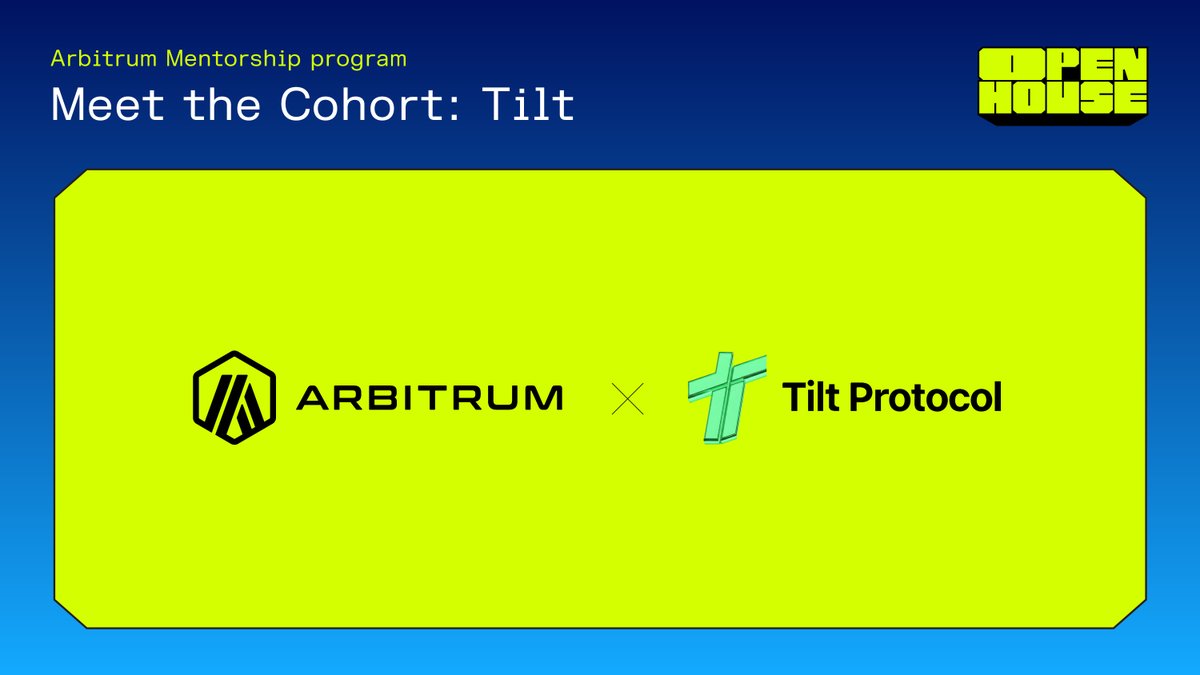 ArbitrumDevs's tweet photo. Meet @tiltprotocol, the 7th spotlight from Arbitrum Mentorship Program Cohort 1.

Tilt Protocol is building a fund infrastructure on the Robinhood Chain where fund managers can turn any strategies into tokenized, investable funds.

Together with them, we're helping emerging fund managers remove the cost and complexity of fund-grade operations and bring tokenized investment strategies into the programmable economy.