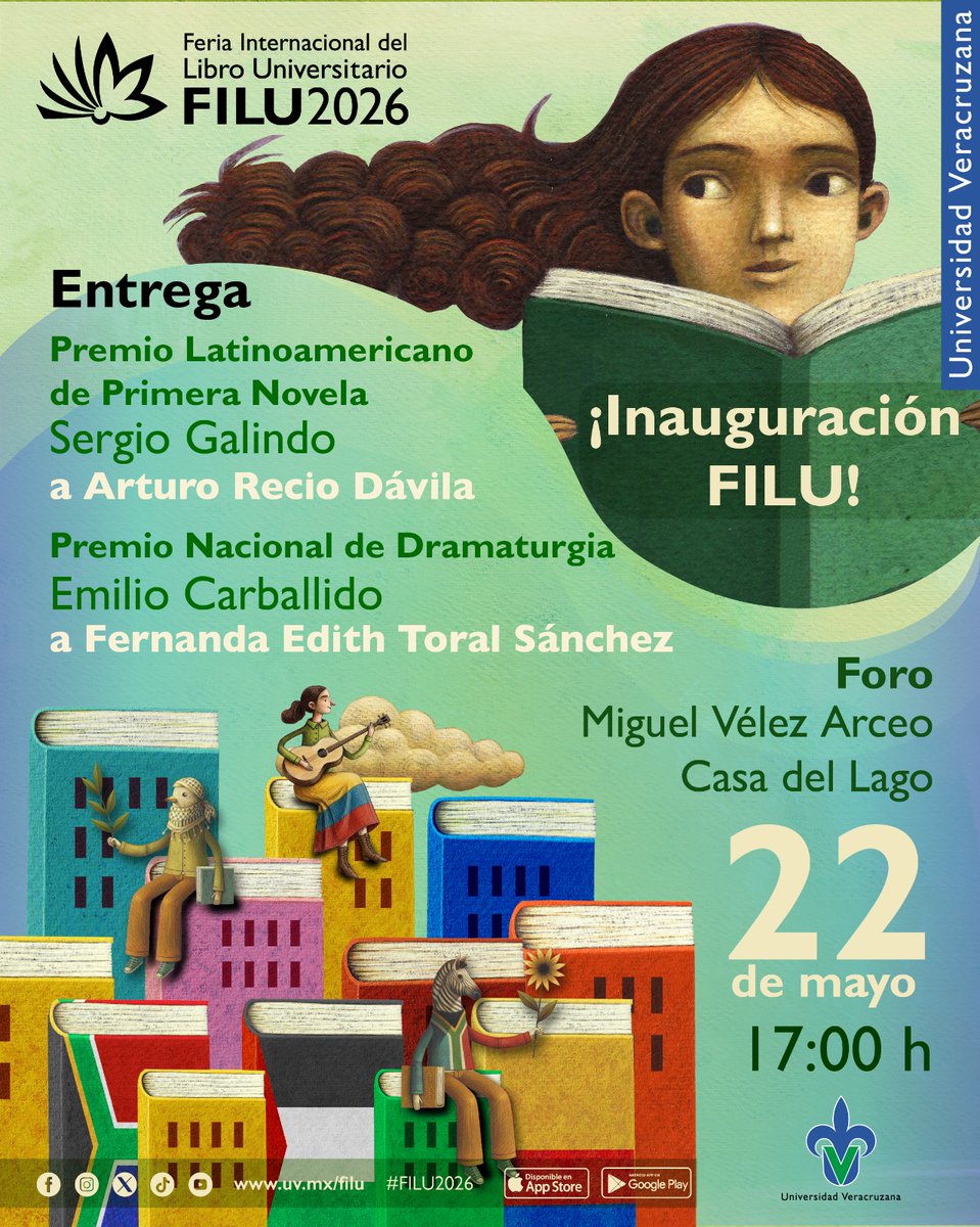 filu_uv's tweet photo. ✨ ¡La FILU 2026 inicia con una gran celebración de la literatura y las artes! 📚🎶
Te invitamos a la inauguración oficial de la Feria Internacional del Libro Universitario, donde además se realizará la entrega de importantes reconocimientos literarios. https://t.co/dFXqSp2s2V