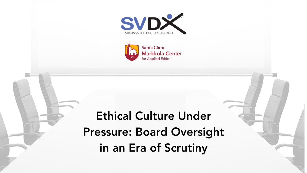 scuethics's tweet photo. 🎯Where does board responsibility lie as companies face growth pressures and AI-driven decision making? 

💡Access the recording of this webinar from Silicon Valley Director’s Exchange

🔗https://t.co/oeO9fRYUWo https://t.co/94FLag3KaK