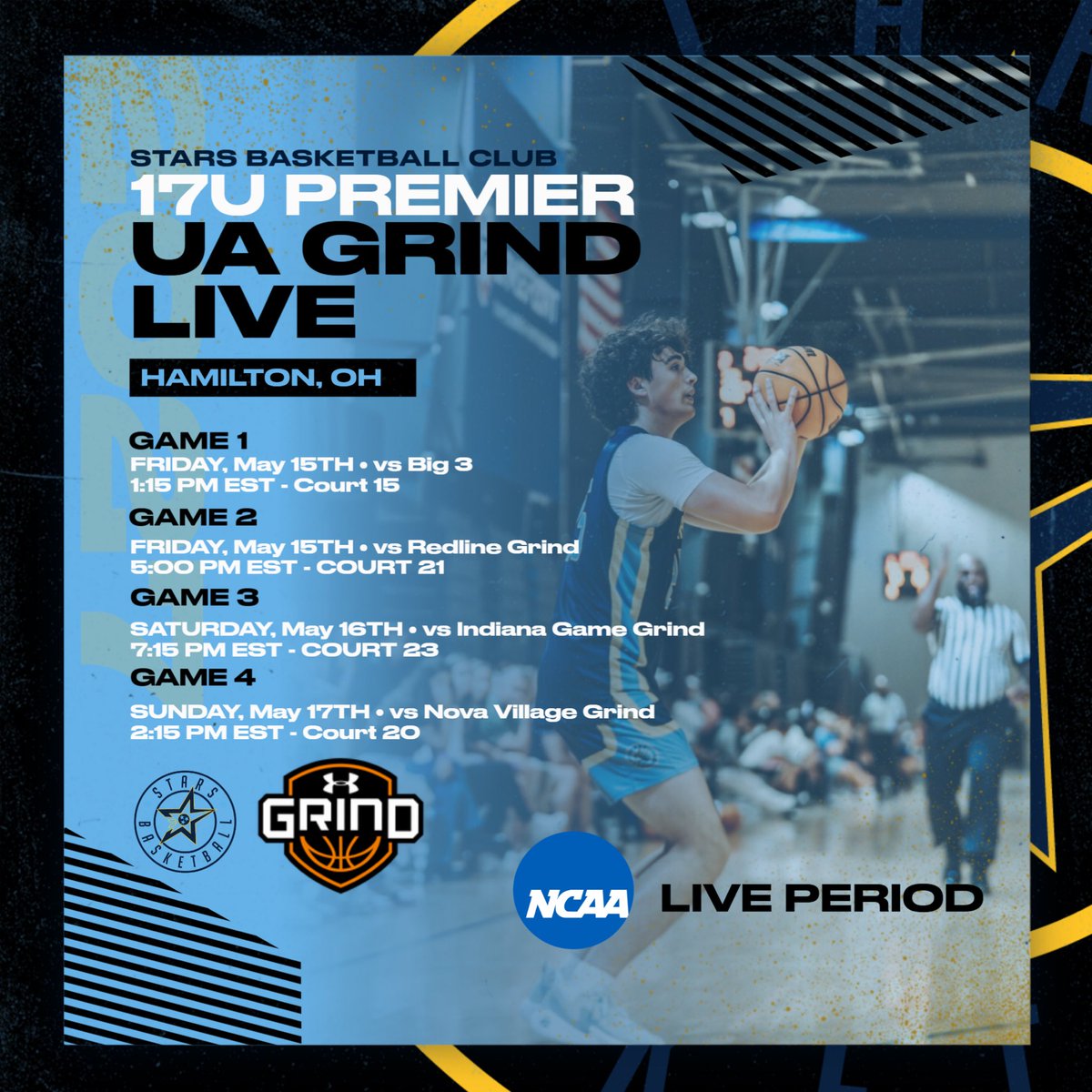 StarsNash_MBB's tweet photo. Schedule for the 17U Premier team this weekend at Spooky Nook for UA Grind Live! ⭐️ #uabasketball https://t.co/HI2E2wu3tC