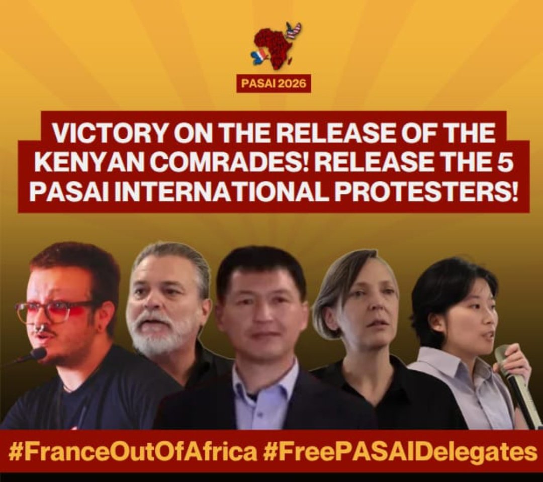 MapinduziKE's tweet photo. #FreePASAI5 remain in detention without trial, raising serious concerns about constitutional rights, due process and the shrinking space for dissent and solidarity movements in Kenya.

We demand their immediate release.

Solidarity is not a crime.

#FranceOutOfAfrica #FreePASAI5 https://t.co/4maeluCDHo