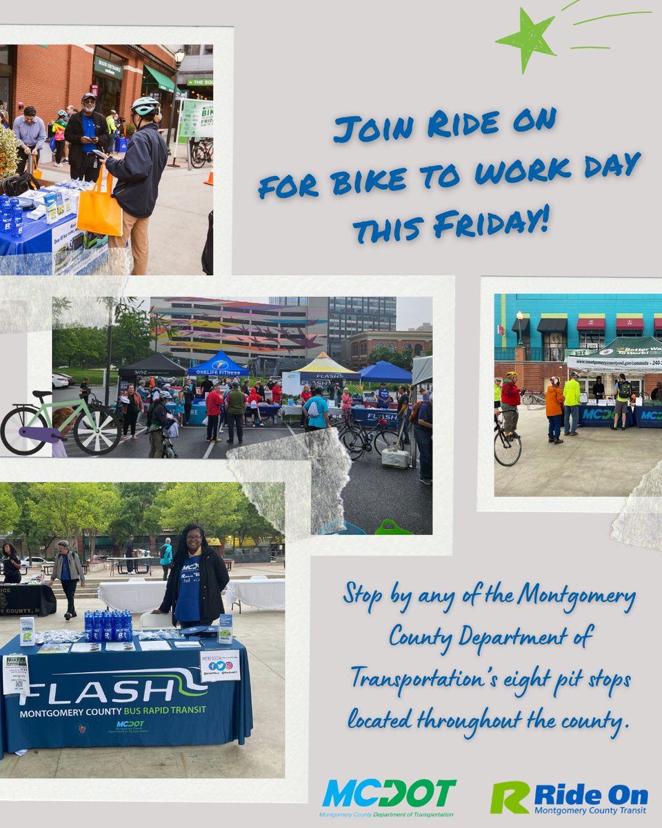RideOnMCT's tweet photo. Bike to Work Day is tomorrow! 🚴‍♂️ 

Visit one of eight pit stops for transit tips and fun freebies. Kick off your morning the healthy way and join the ride! 🌞💪 

More details here: https://t.co/CcSCsK9Cah https://t.co/J4XTPIMgcS